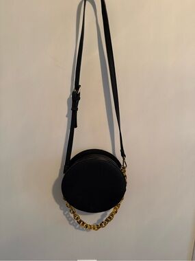 Anthropologie Black Round Crossbody with Tortoise Chain Detail
